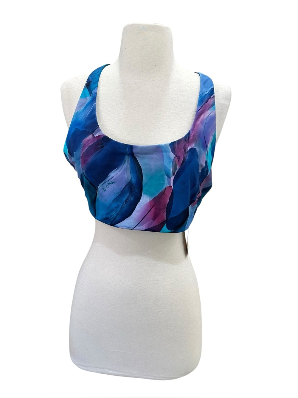 NEW Athleta Malibu Printed Bikini Swim Top Cup A-C Make a Splash Cool XL Blue